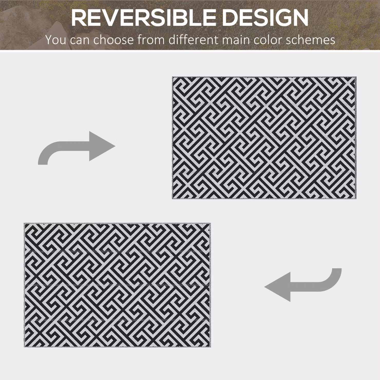 Outsunny Reversible Geometric Outdoor Rug in Black and White, W: 152 cm, D: 243 cm – 5