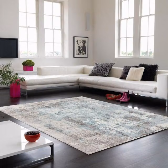 The Rug Shop UK Blue Abstract Viscose Area Rug W: 240 cm, L: 340 cm