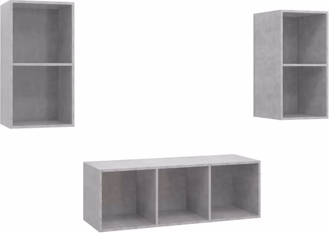 Berkfield Home 3 Piece Modern Wall Mounted TV Cabinet Set in Matt Grey MDF – 1
