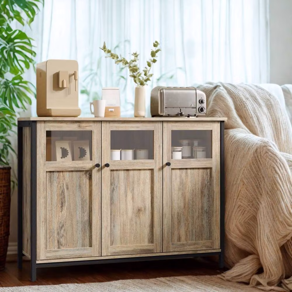 Pirlo Plush Multipurpose Kitchen Sideboard Buffet Cabinet with Doors in Light Brown – 2