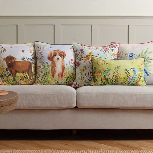 Evans Lichfield Daisy Hill Charlie Floral Printed Velvet Cushion in Green and Multicolour, W/D/H: 45 x 45 x 45 cm – 3