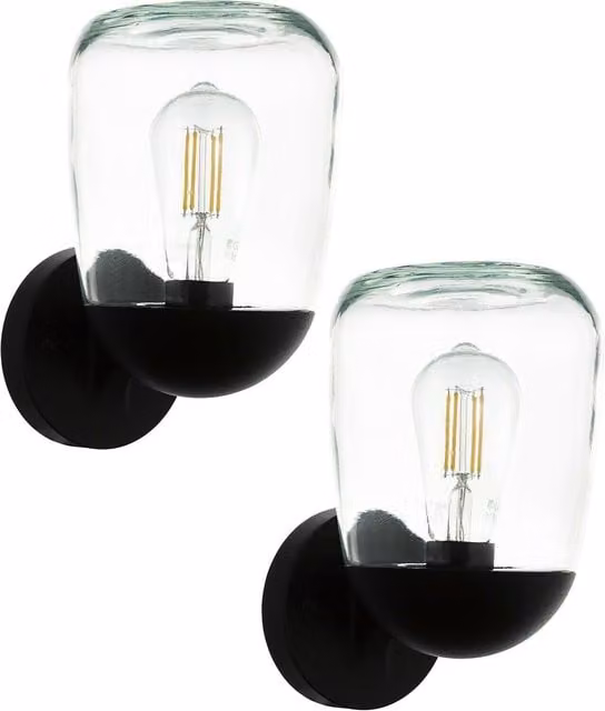 Loops 2 Pack Black Modern IP44 Outdoor Wall Lantern in Aluminium and Plastic with E27 Socket