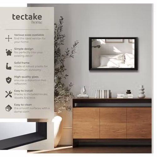 tectake Minimalist Rectangular Wall Mirror in Black, W: 40 cm, H: 60 cm – 2
