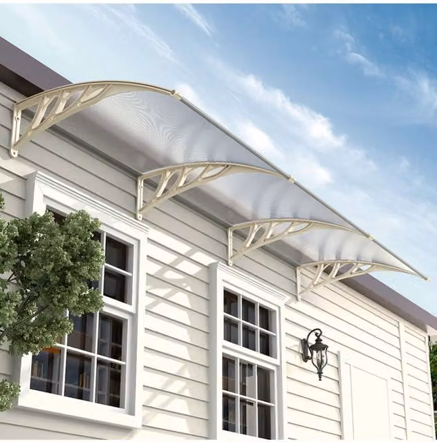 Living and Home Window and Door Awning Canopy, White Polycarbonate and Aluminium Wall-Mounted Cover for Porch, Patio or Deck – 1