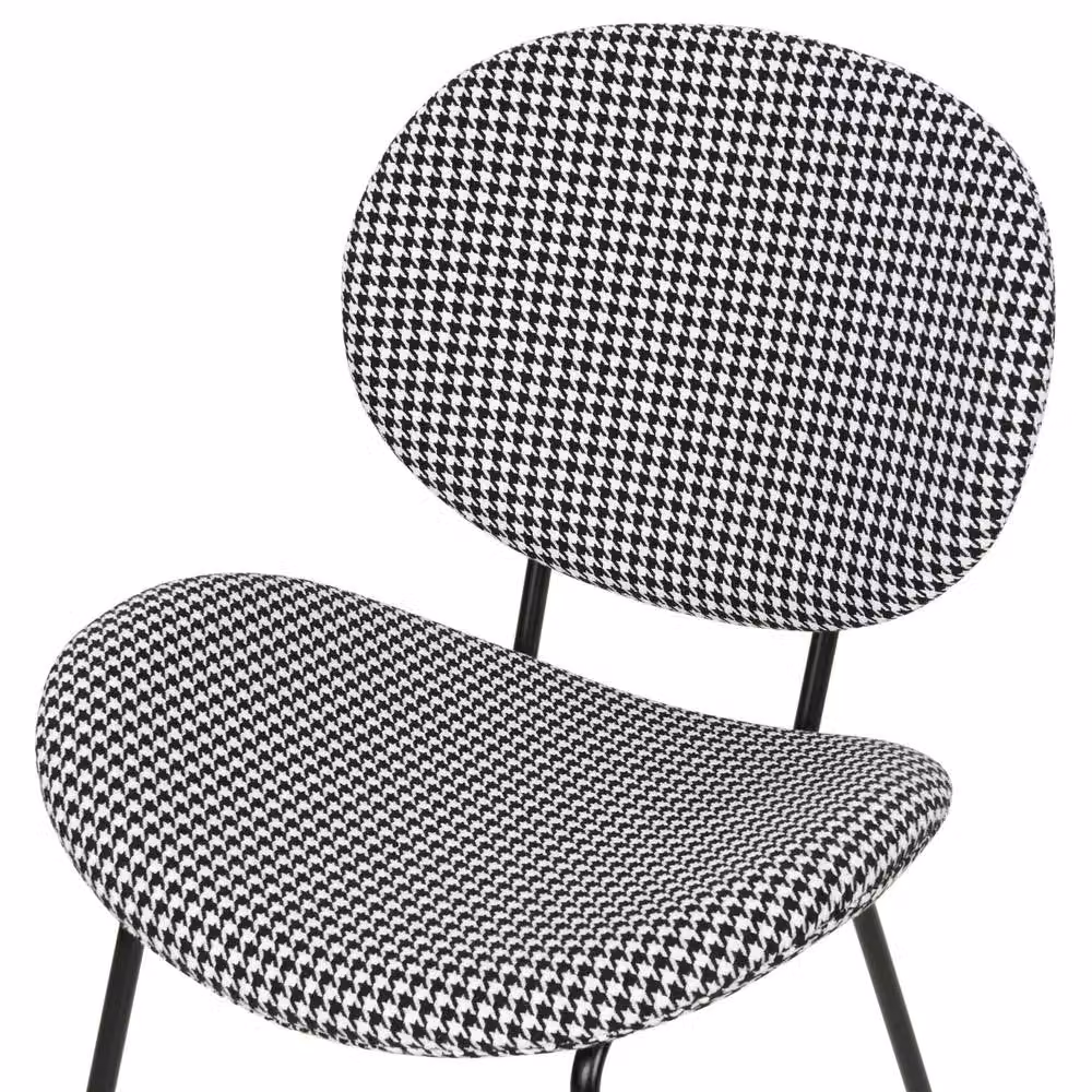 Wyld and Coco Set of 2 Black and White Houndstooth Dining Chairs with Black Metal Legs – 3