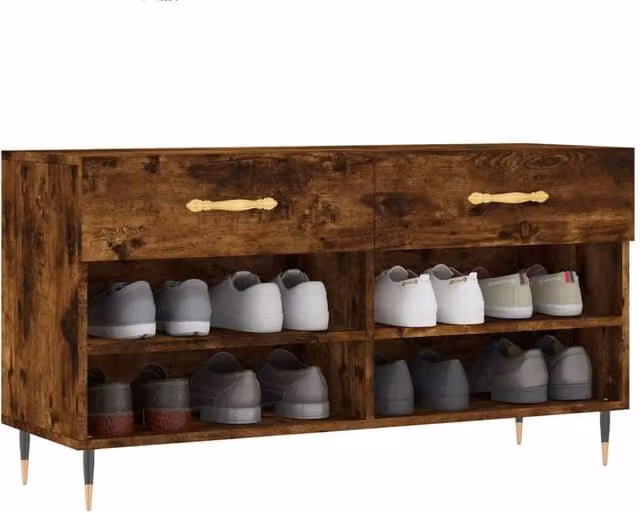 Berkfield Home Smoked Oak Shoe Bench in Brown, W/D/H: 102 x 35 x 55 cm