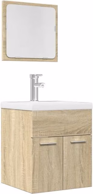 Berkfield Home 2 Piece Modern Wall Mounted Bathroom Furniture Set in Sonoma Oak Brown featuring Vanity Unit and Mirror Cabinet