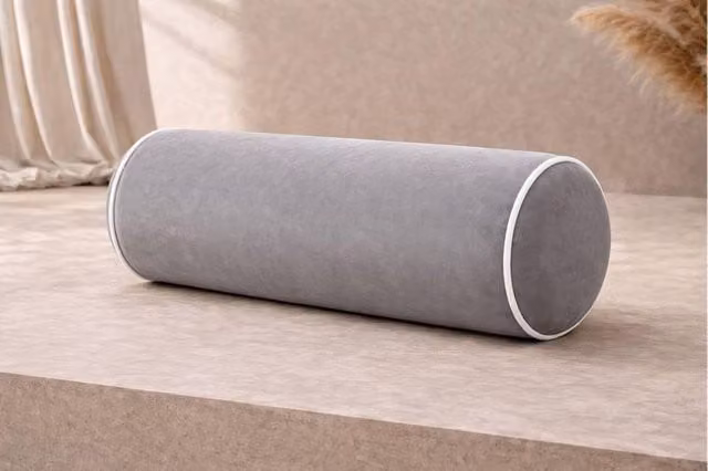 HOB Furniture Modern Grey Bolster Cushion with White Piping