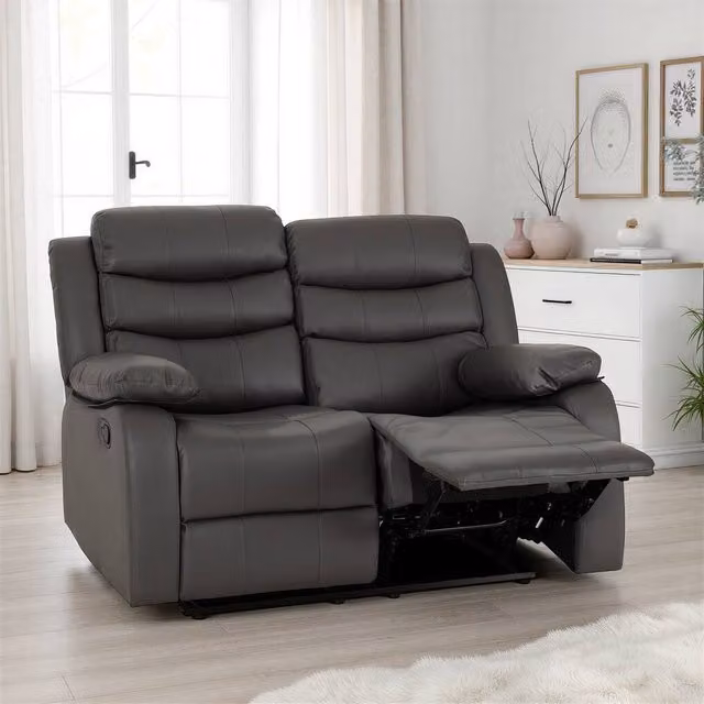 Seconique Roma 2 Seater Recliner Sofa in Grey Faux Leather