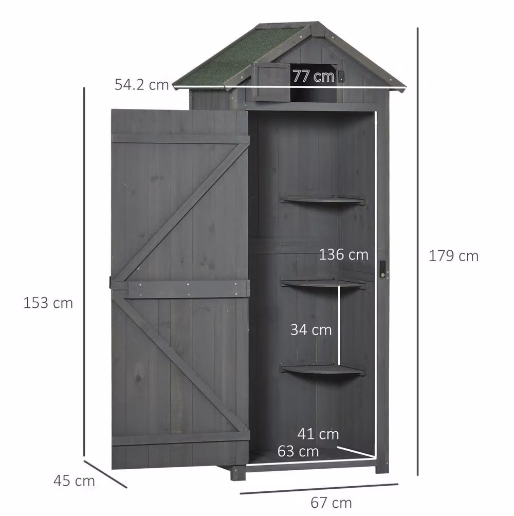 STILVORA Grey Lacquered Wood Garden Storage Cupboard with Internal Shelves and Lock – 2