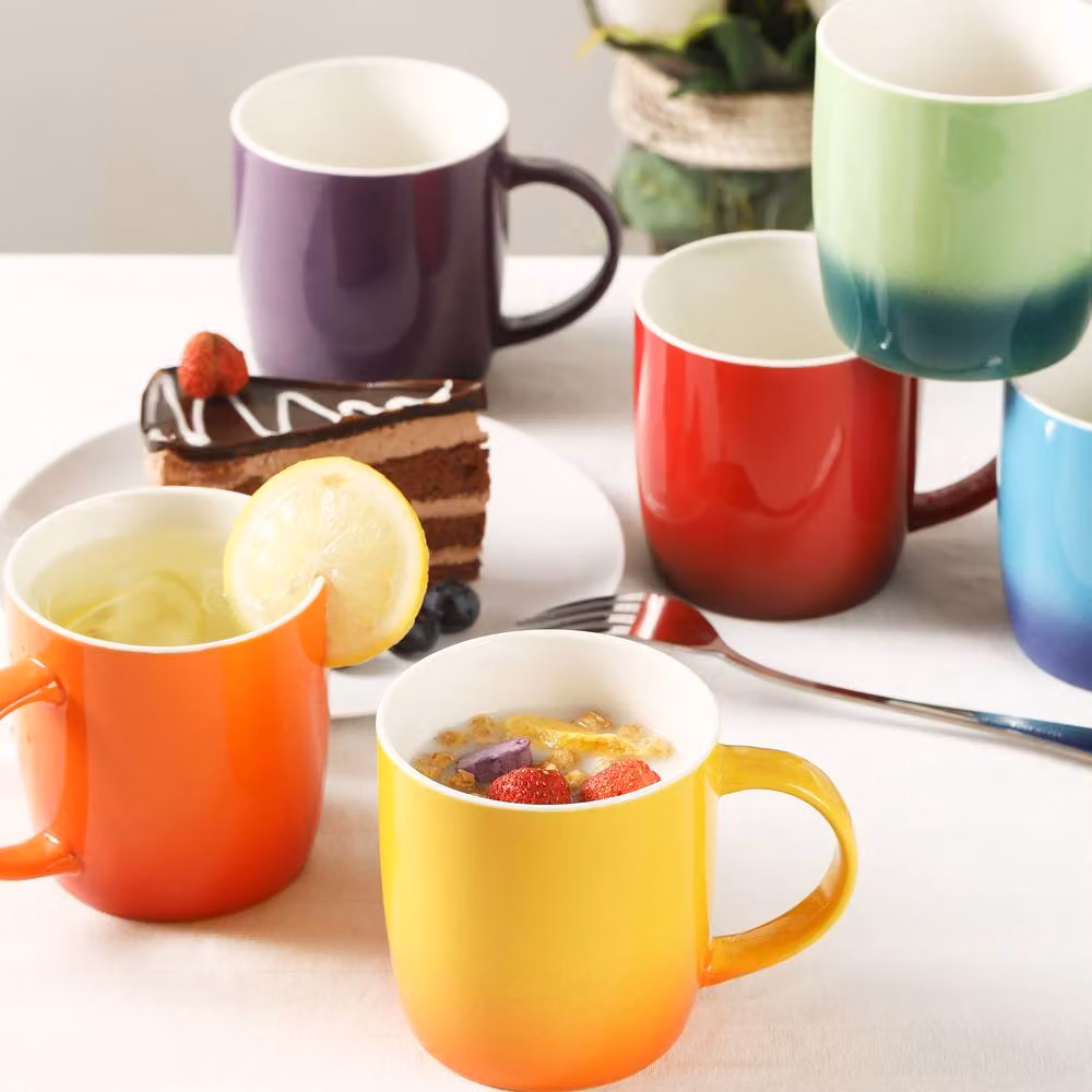 Simpa Set of 6 Multicolour Rainbow Stoneware Mugs, 350ml – 3
