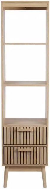 CALICOSY Klaus 2-Drawer Column with Grooved Fronts and 3 Niches, Light Brown, H 160 x W 40 x D 30 cm