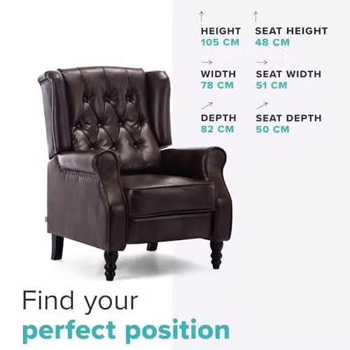 More4Homes Althorpe Pushback Recliner Armchair in Brown Bonded Leather and Velvet – 4
