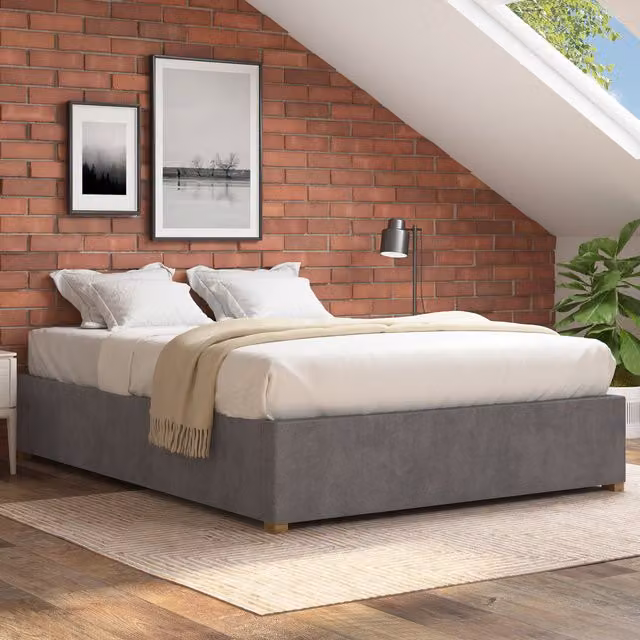 Aspire Upholstered Platform Ottoman Bed in Grey, W/D/H: 120 x 200 cm