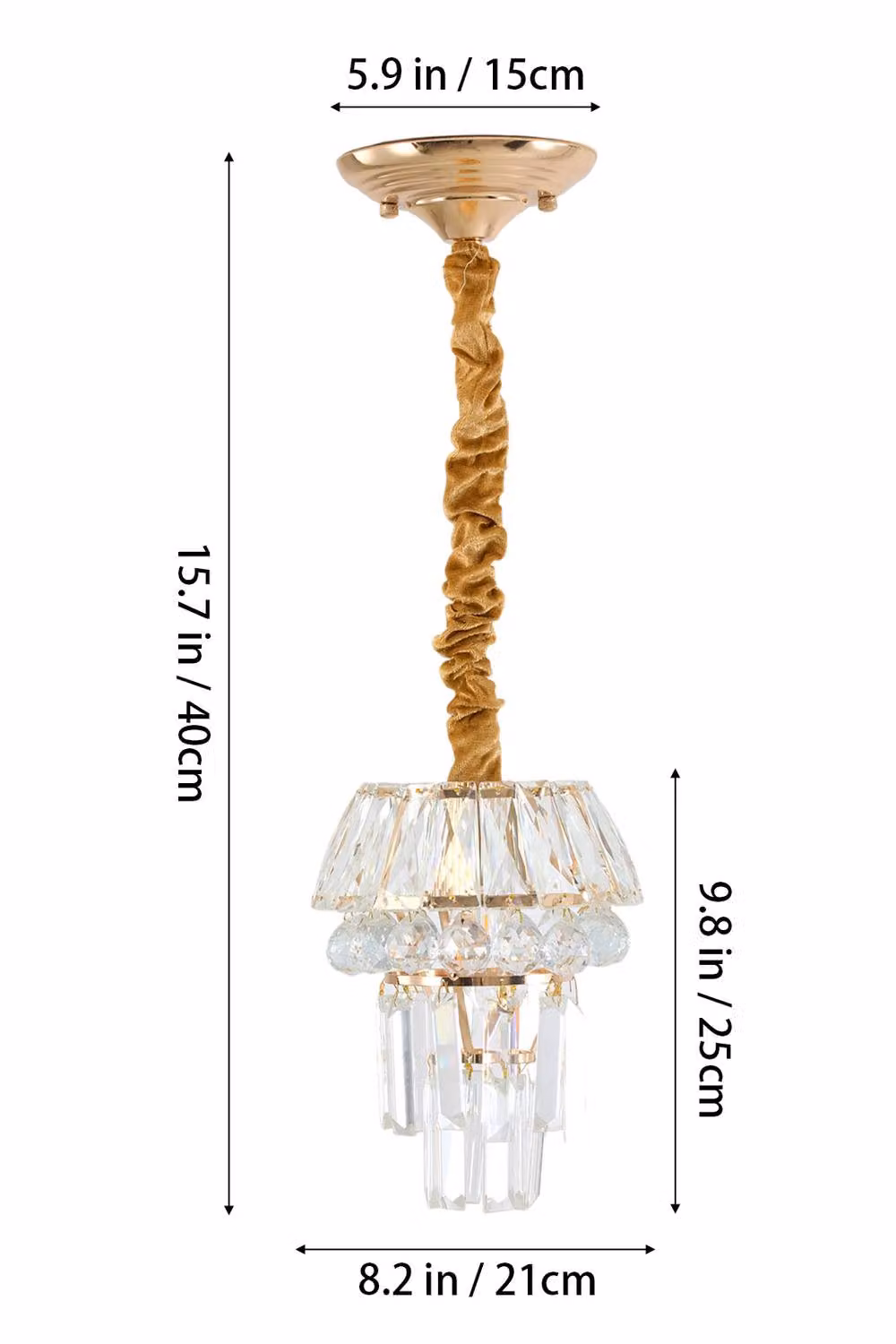Living and Home Elegant Crystal Pendant Light in Gold and Transparent – 2