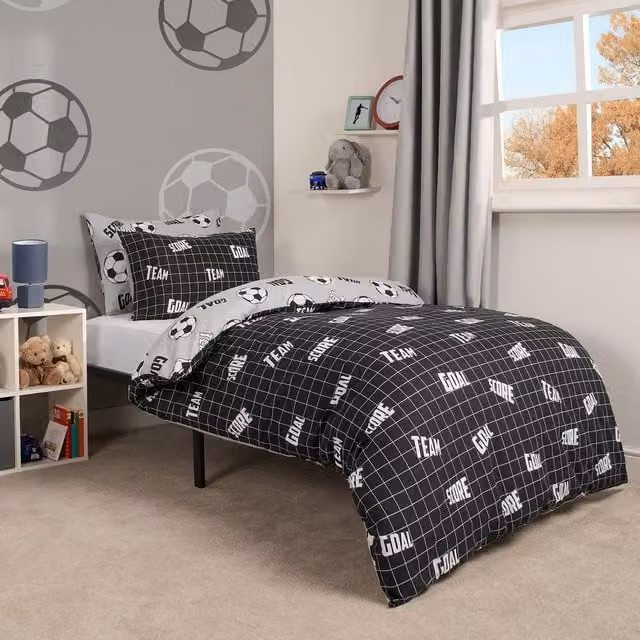 OHS Grey Sporty Football Junior Duvet Cover Bedding Set