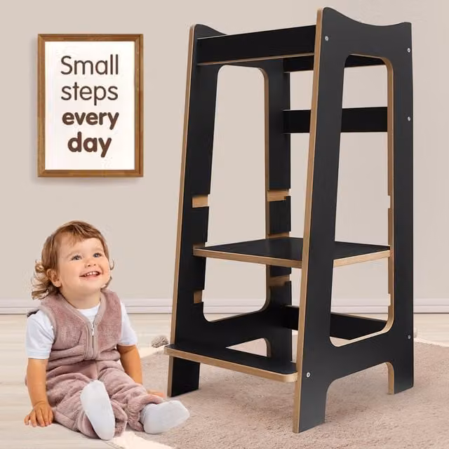 Love For Sleep Modern Montessori Learning Tower for Children in Anthracite and Pine