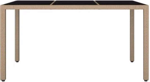 Berkfield Home Beige Poly Rattan Garden Table with Tempered Glass Top, W/D/H: 150 x 90 x 75 cm