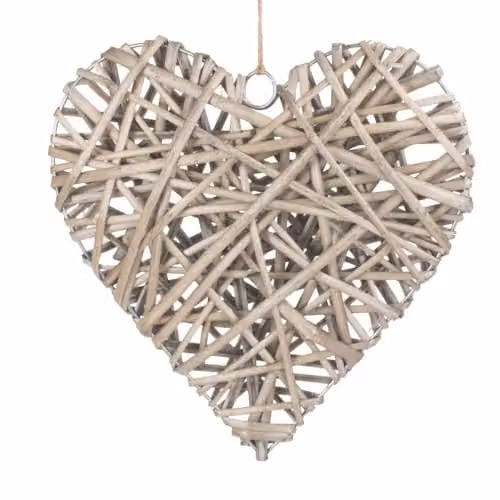 Small Red Antique Wash Wicker Heart Hamper