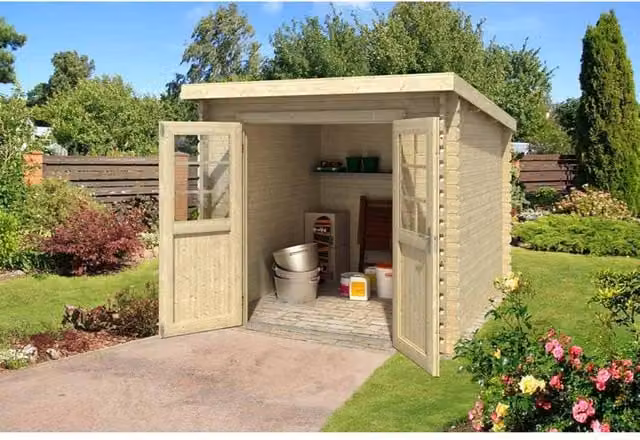 Lasita Maja Ltd Indi 230 Log Cabin Garden Room and Home Office in Light Oak, W: 268.7 cm, D: 250 cm, H: 210.9 cm