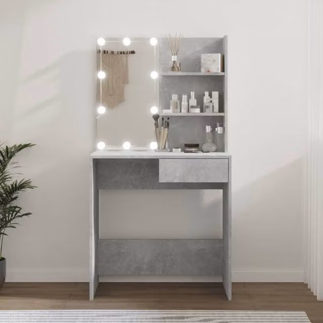 Berkfield Home Hollywood LED Dressing Table in Concrete Grey, W: 74.5 cm, D: 40 cm, H: 141 cm – 1