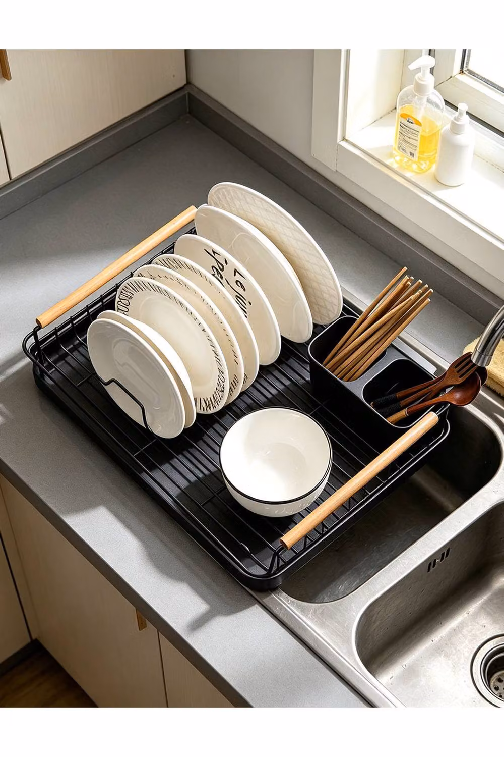 ExtraStar Iron Kitchen Dish Drainer Rack with Drip Tray in Black – 2