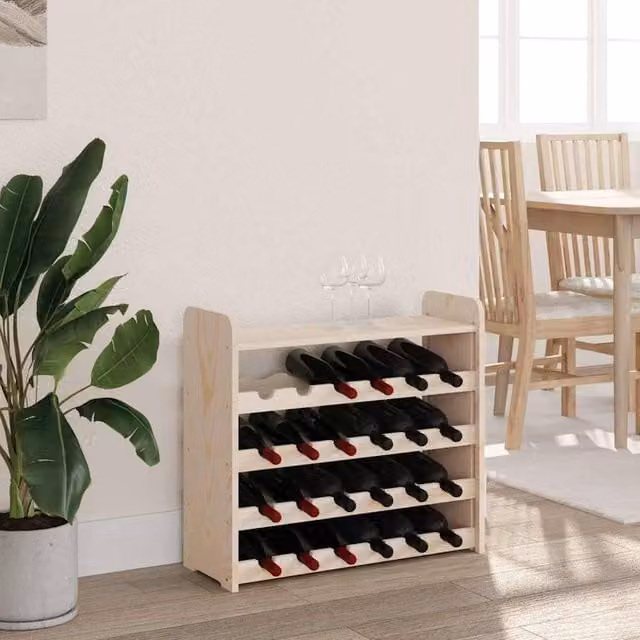 Berkfield Home Beautiful Solid Pine Wine Rack with Top Board in Natural, W/D/H: 67.5 x 25 x 60 cm