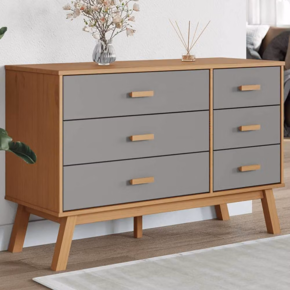 Berkfield Home OLDEN Freestanding Drawer Cabinet in Grey and Brown Solid Pine Wood – 2