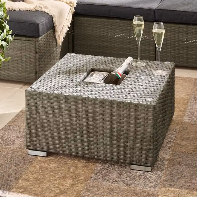 FurnitureboxUK Orlando Rattan Garden Coffee Table with Ice Bucket in Grey