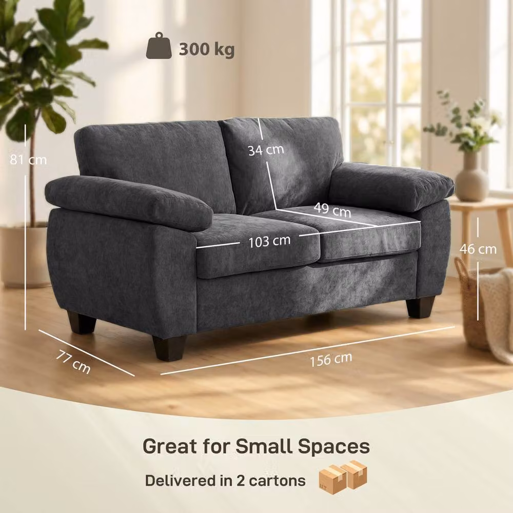 HOMCOM 2 Seater Chenille Upholstered Sofa in Grey – 3