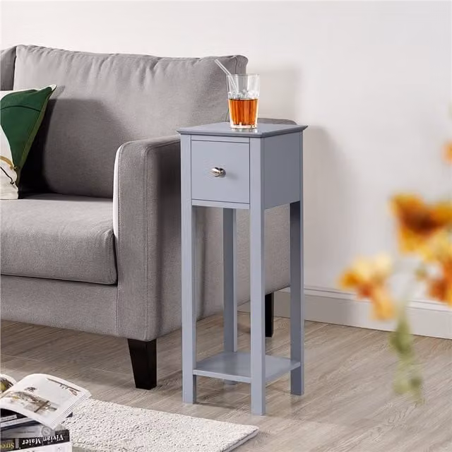 Yaheetech Slim Bedside Table with Drawer and Shelf in Grey