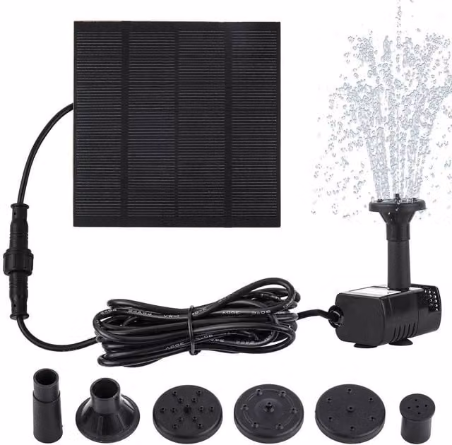 NESTLUNE 1.8W Mini Solar Panel Water Fountain Pump Complete Kit, Black – 1
