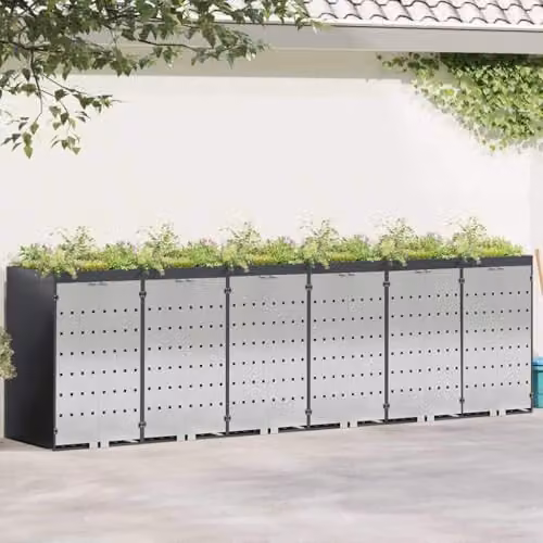 vidaXL Steel Wheelie Bin Storage for 6 Bins, Anthracite – 2