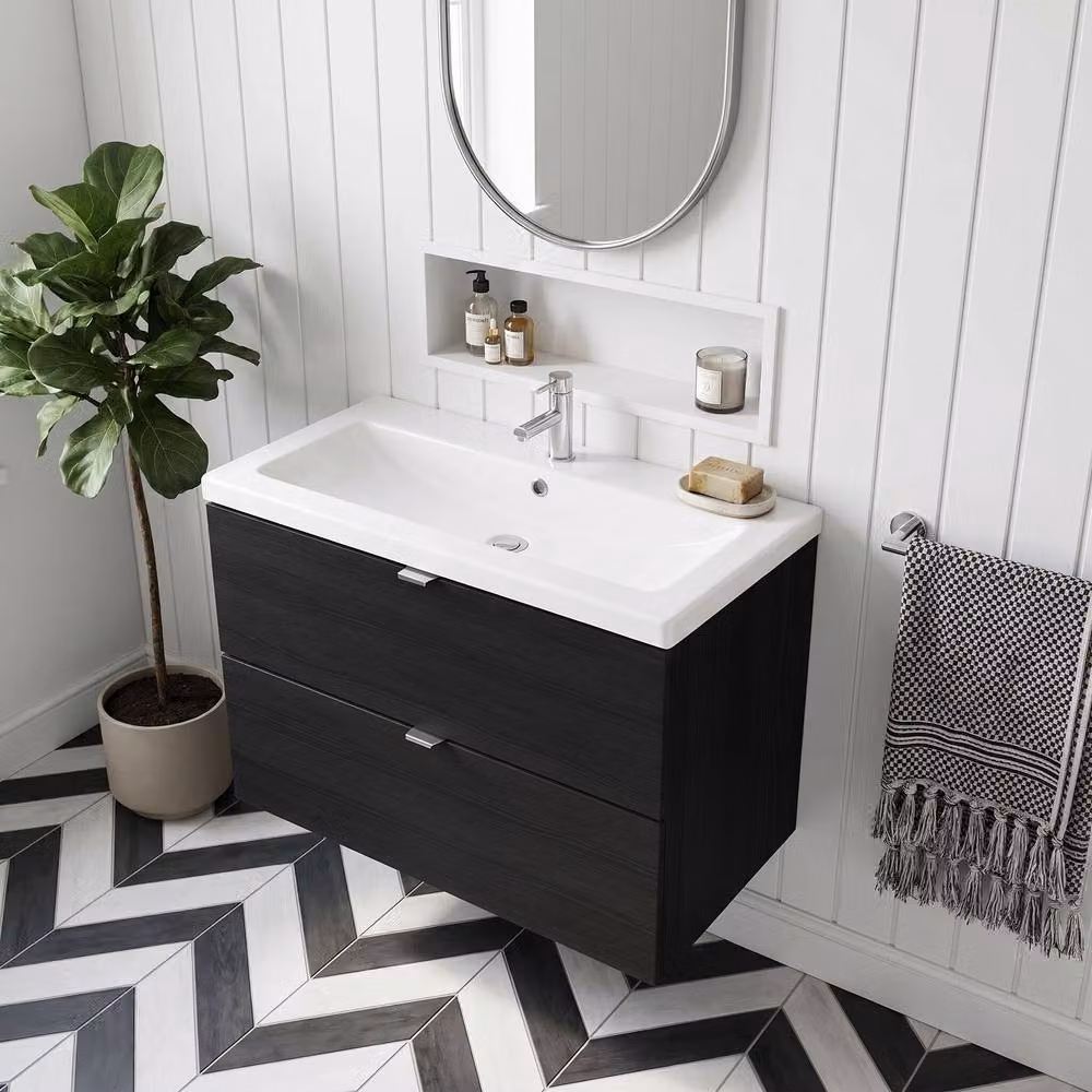 Balterley Alrewas 2 Drawer Wall Hung Vanity Basin Unit, Matt Black, Width: 80 cm – 2
