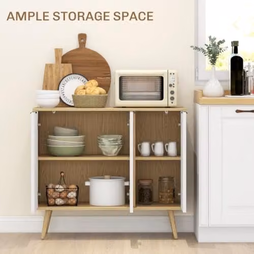 HOMCOM Modern White Sideboard Buffet Cabinet with Geometric Design for Kitchen and Dining Room, W: 91.5 cm – 2