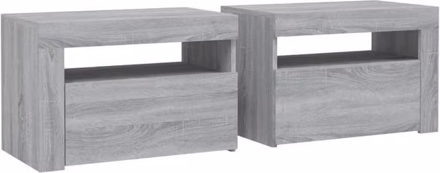 Berkfield Home Modern Bedside Cabinets, 2 Piece Set with Integrated LED Lighting, Grey Sonoma, W: 60 cm, D: 35 cm, H: 40 cm – 1
