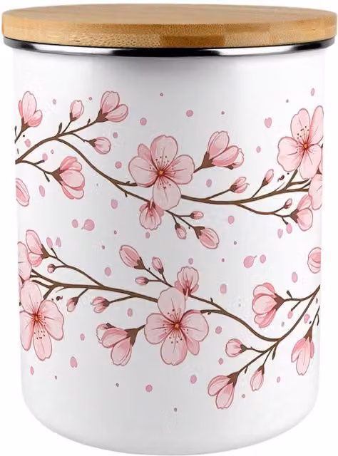Purely Home Pink Cherry Blossoms Extra Large Enamel Metal Biscuit Tin in Pink and White
