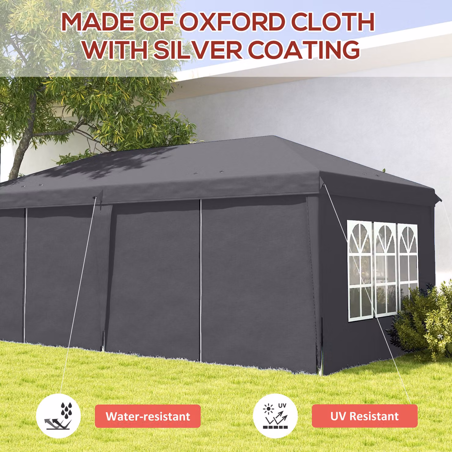 Outsunny Grey Metal Frame Pop Up Gazebo Canopy Tent with Sidewalls and Windows, W: 6 m, D: 3 m, H: 2.6 m – 4