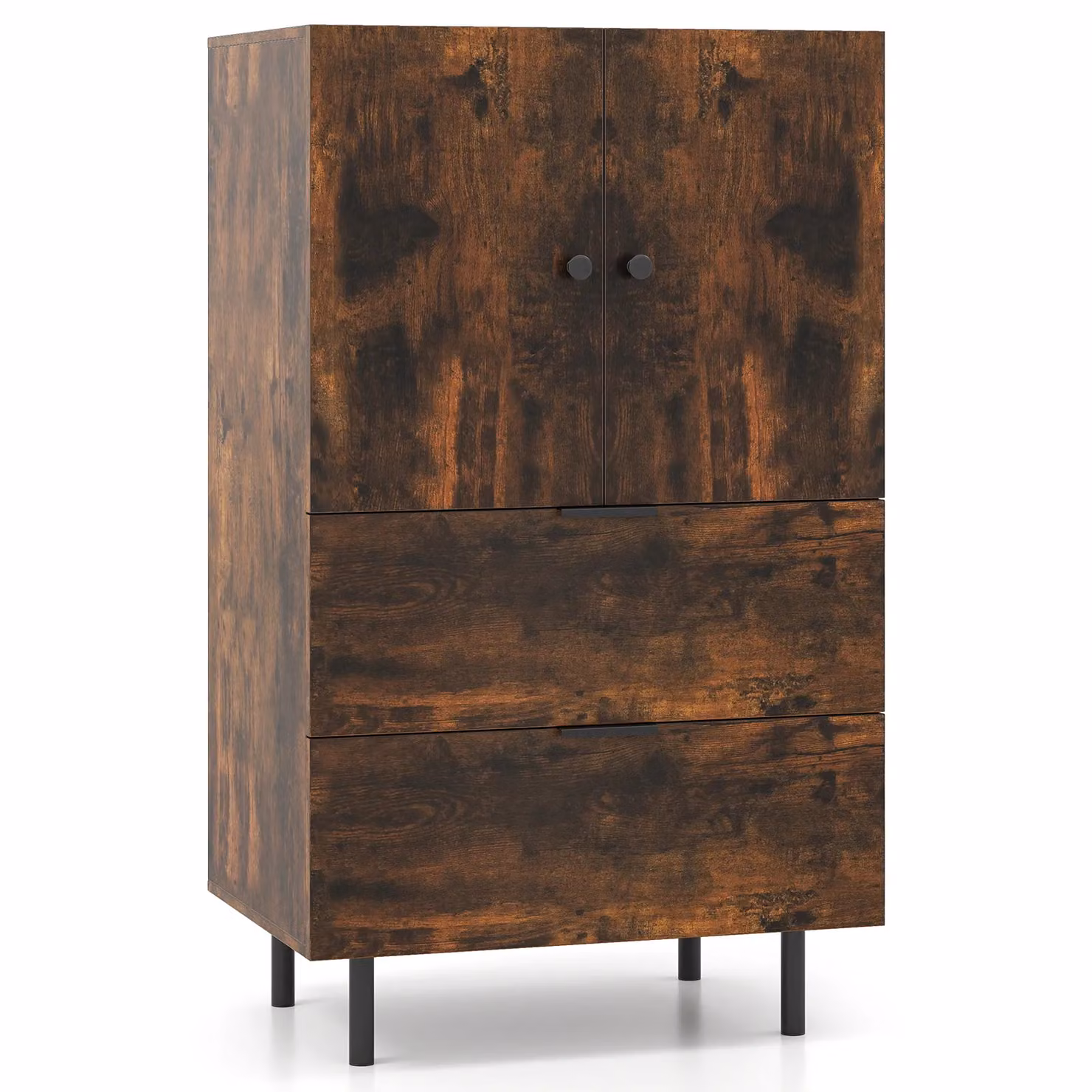 Gymax Industrial Sideboard Buffet Cabinet with 2 Doors and Drawers in Brown – 8