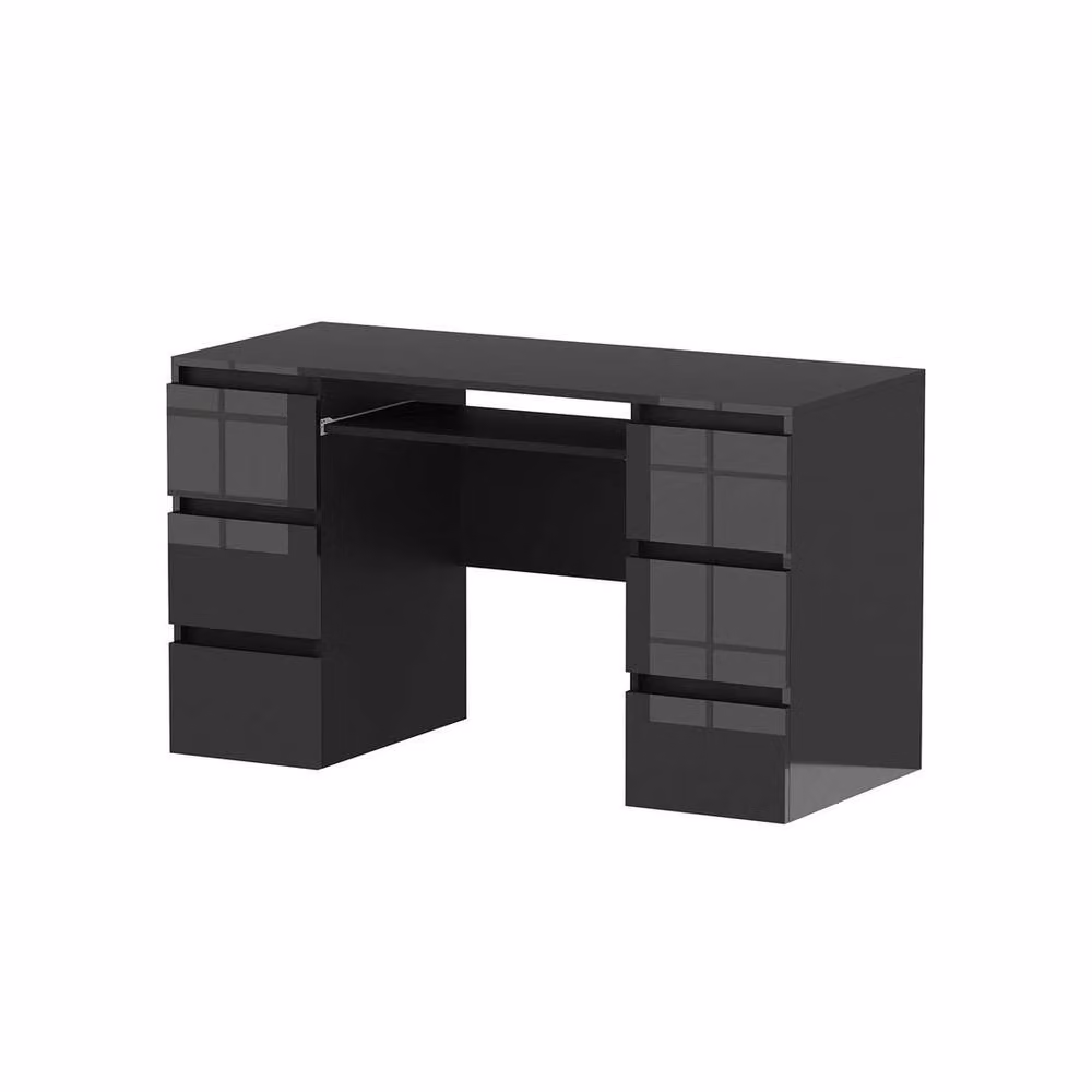 PAWNORA Black Glossy Modern Computer Desk with Dual Pedestals – 2