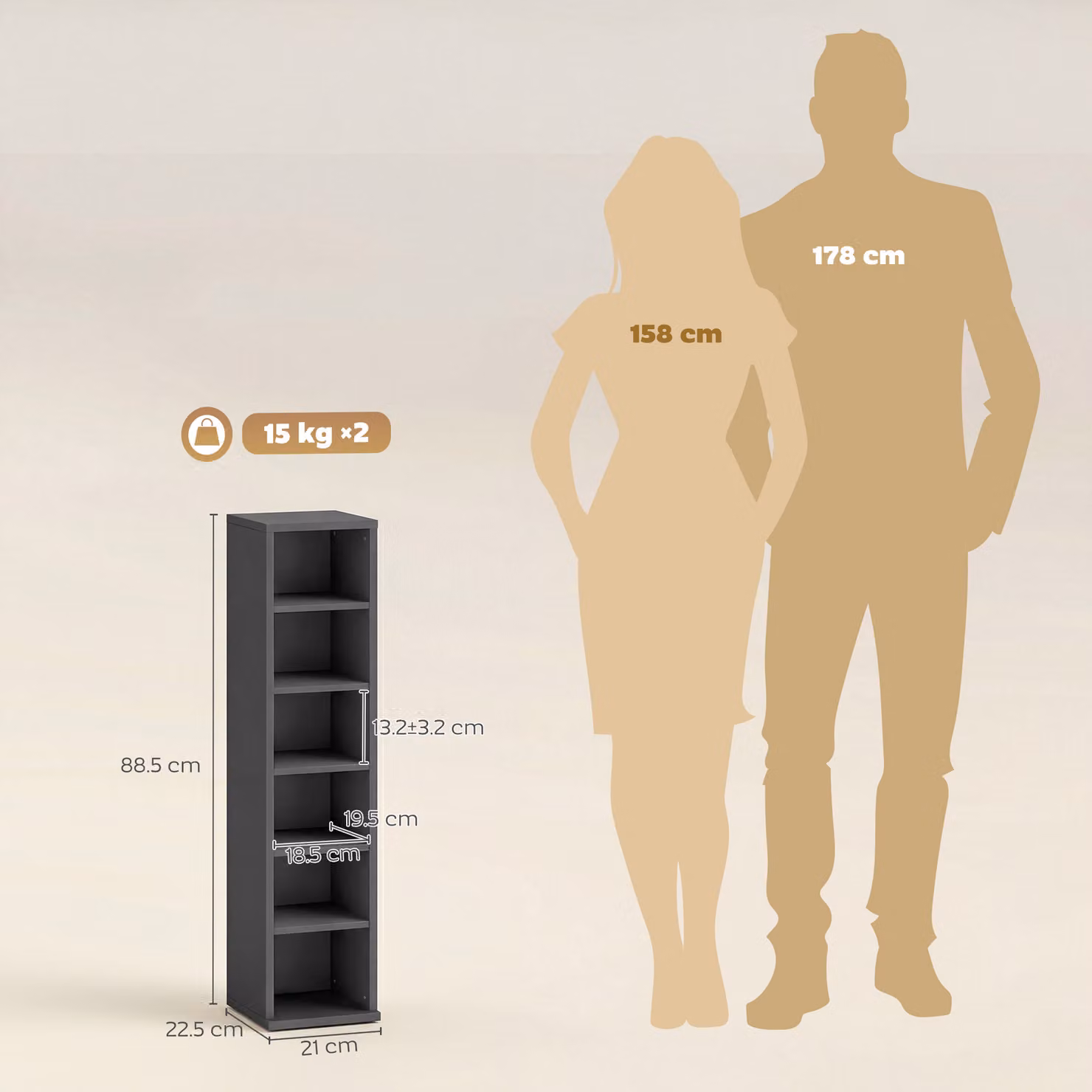 HOMCOM Set of 2 Black CD Media Display Tower Racks with Adjustable Shelves – 3