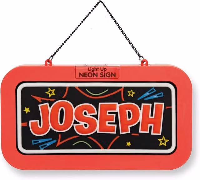 History & Heraldry Joseph Pre-personalised Light-Up Neon Bedroom Sign in Black and Red