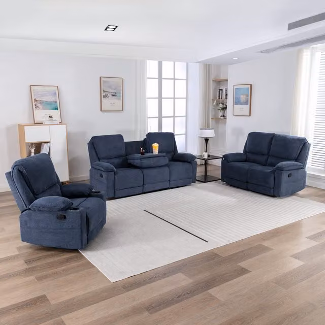 More4Homes Sydney Fabric Latch Recliner Sofa Set in Blue