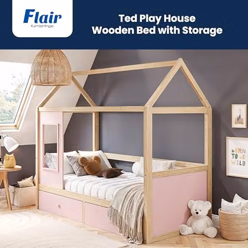 Flair Furnishings Ted Playhouse Pink Wooden Childrens Bed with Storage Drawers – 2