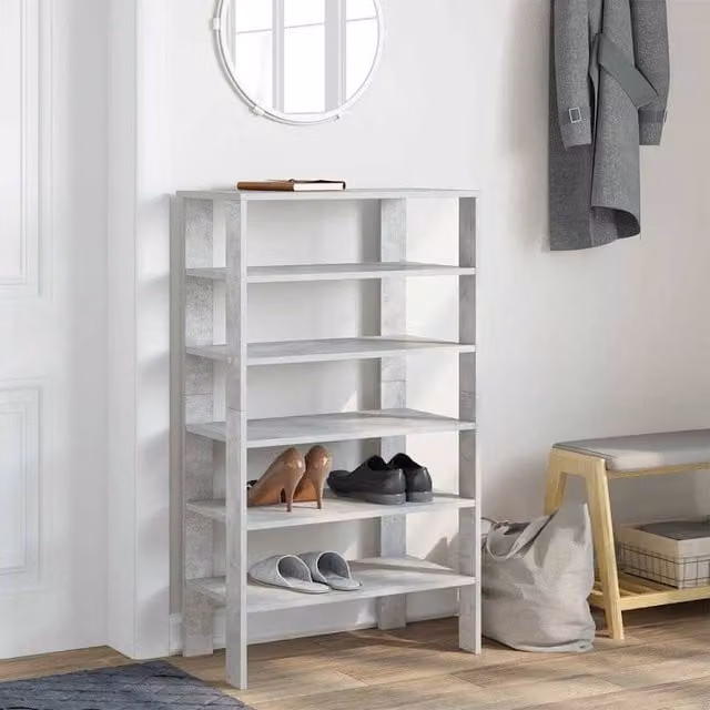 Berkfield Home Industrial Shoe Rack in Grey Oak, W/D/H: 61 x 32 x 105 cm
