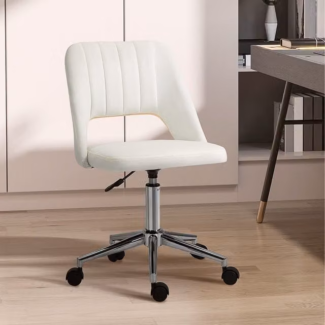 Vinsetto Modern Velvet Swivel Task Chair for Home Office in Beige and White