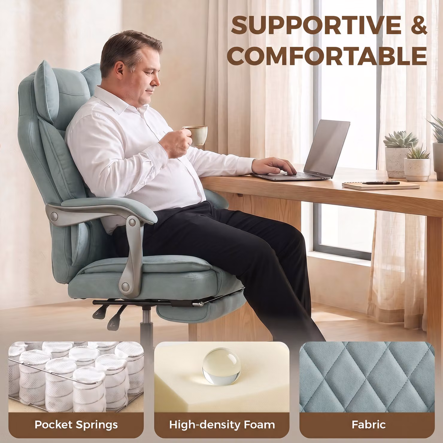 HOMCOM Executive Office Chair in Blue with Headrest, Lumbar Support and 180 kg Capacity – 5