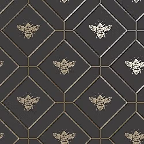 Rasch Honeycomb Bee Geometric Wallpaper in Gold and Anthracite