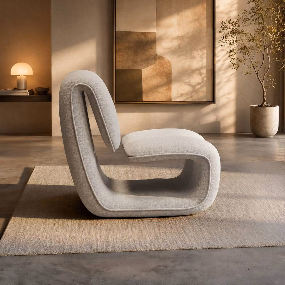 Solace+Co Maelys Sculptural Lounge Chair in Beige Chenille Fabric – 2