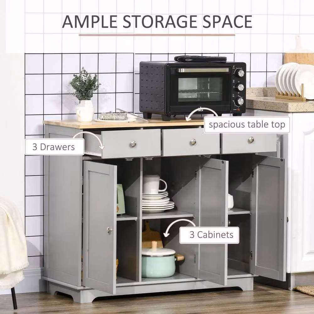 NESTLUNE Grey Sideboard Buffet Cabinet with Storage Cabinets and Drawers, W: 100 cm, D: 15 cm – 2